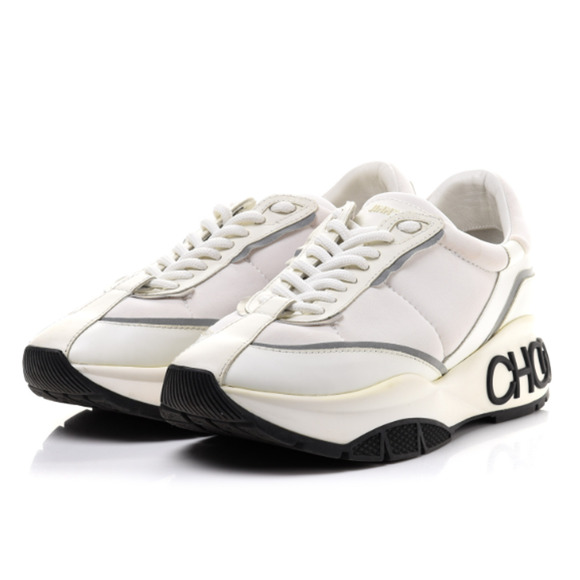 Jimmy Choo Leather and Neoprene Raine Choo Logo Platform Sneakers White EU 37.5 - Picture 2 of 8